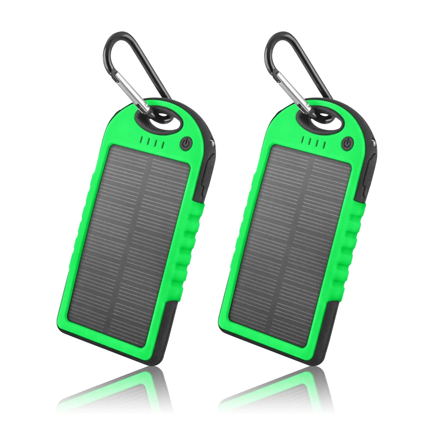 2 - Pack Solar Power Bank Chargers (5000mAh) with Dual USB & Carabiner - Infinity Deals
