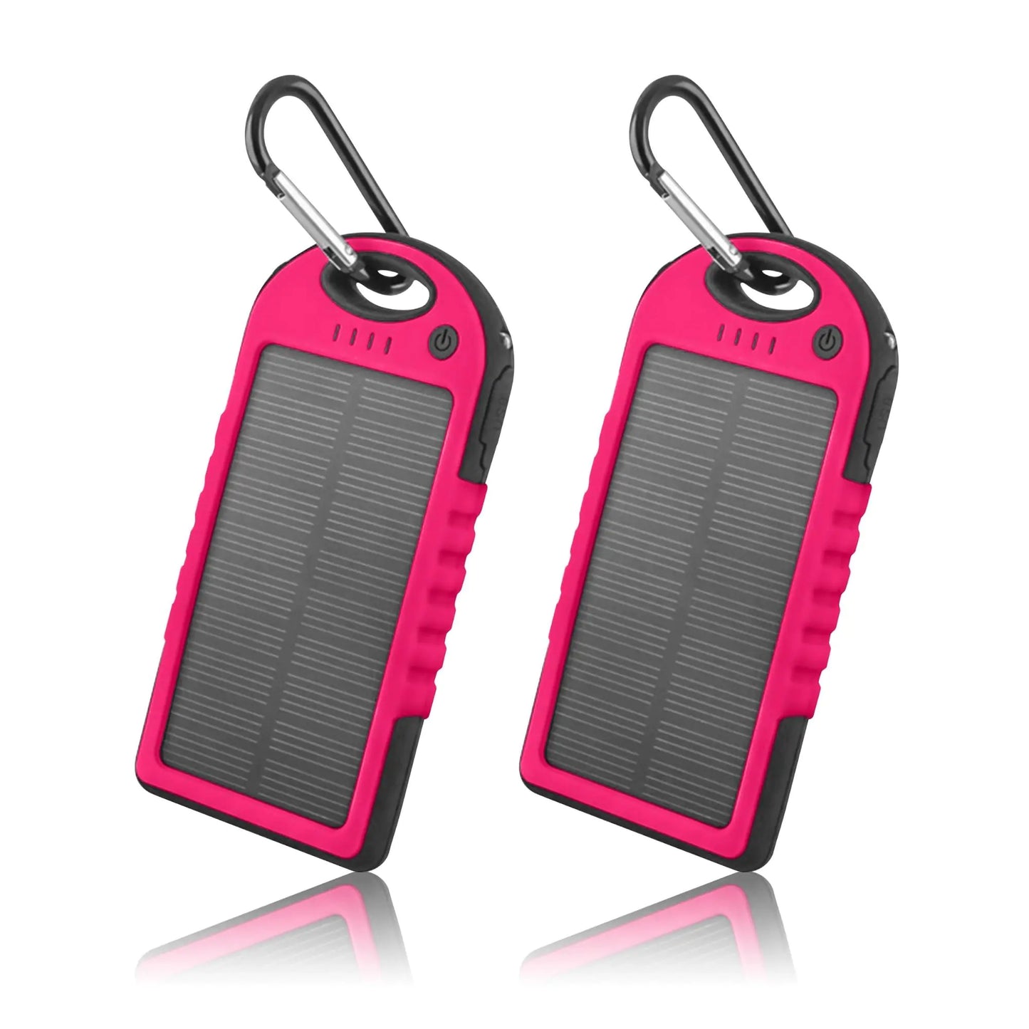 2 - Pack Solar Power Bank Chargers (5000mAh) with Dual USB & Carabiner - Infinity Deals