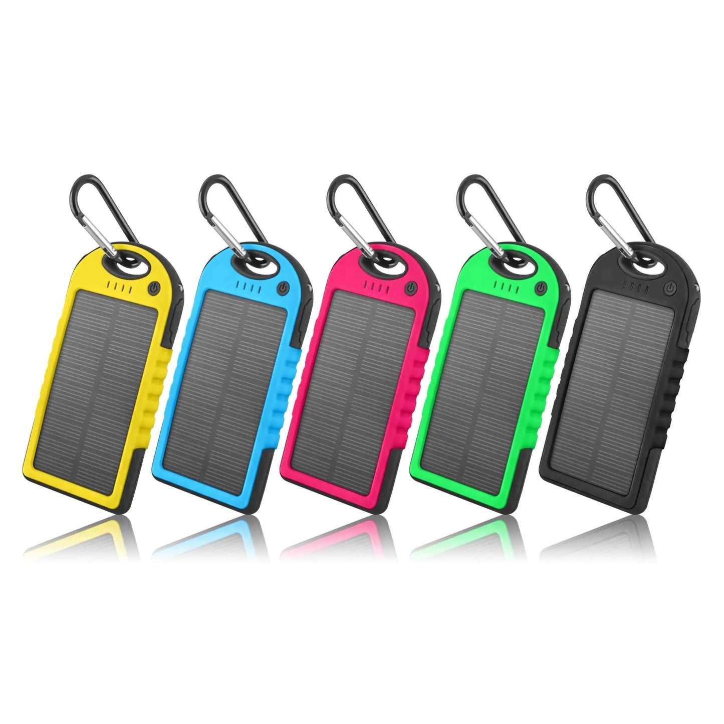 2 - Pack Solar Power Bank Chargers (5000mAh) with Dual USB & Carabiner - Infinity Deals