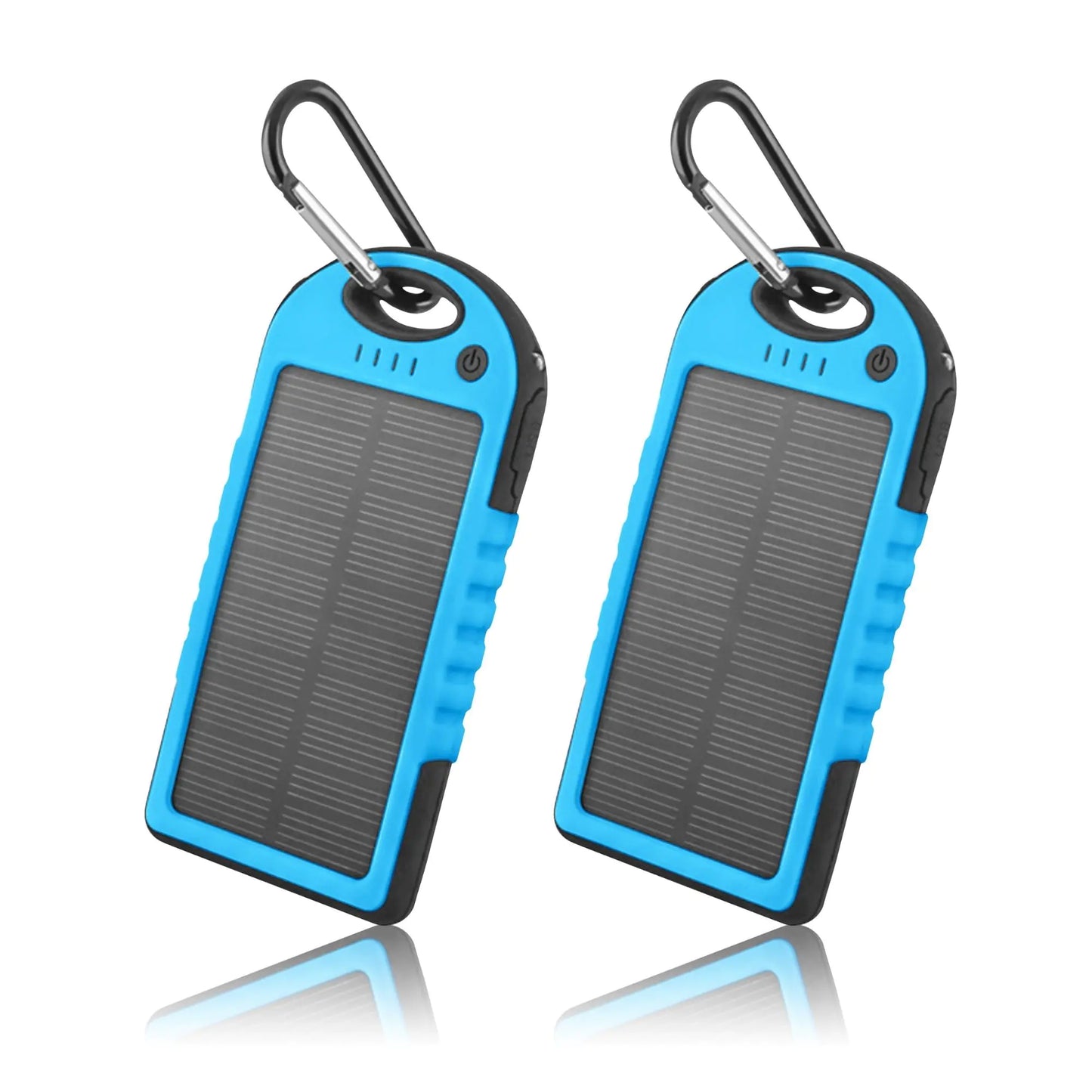 2 - Pack Solar Power Bank Chargers (5000mAh) with Dual USB & Carabiner - Infinity Deals
