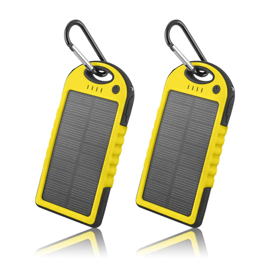2 - Pack Solar Power Bank Chargers (5000mAh) with Dual USB & Carabiner - Infinity Deals