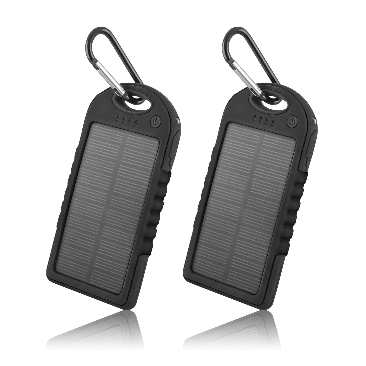 2 - Pack Solar Power Bank Chargers (5000mAh) with Dual USB & Carabiner - Infinity Deals